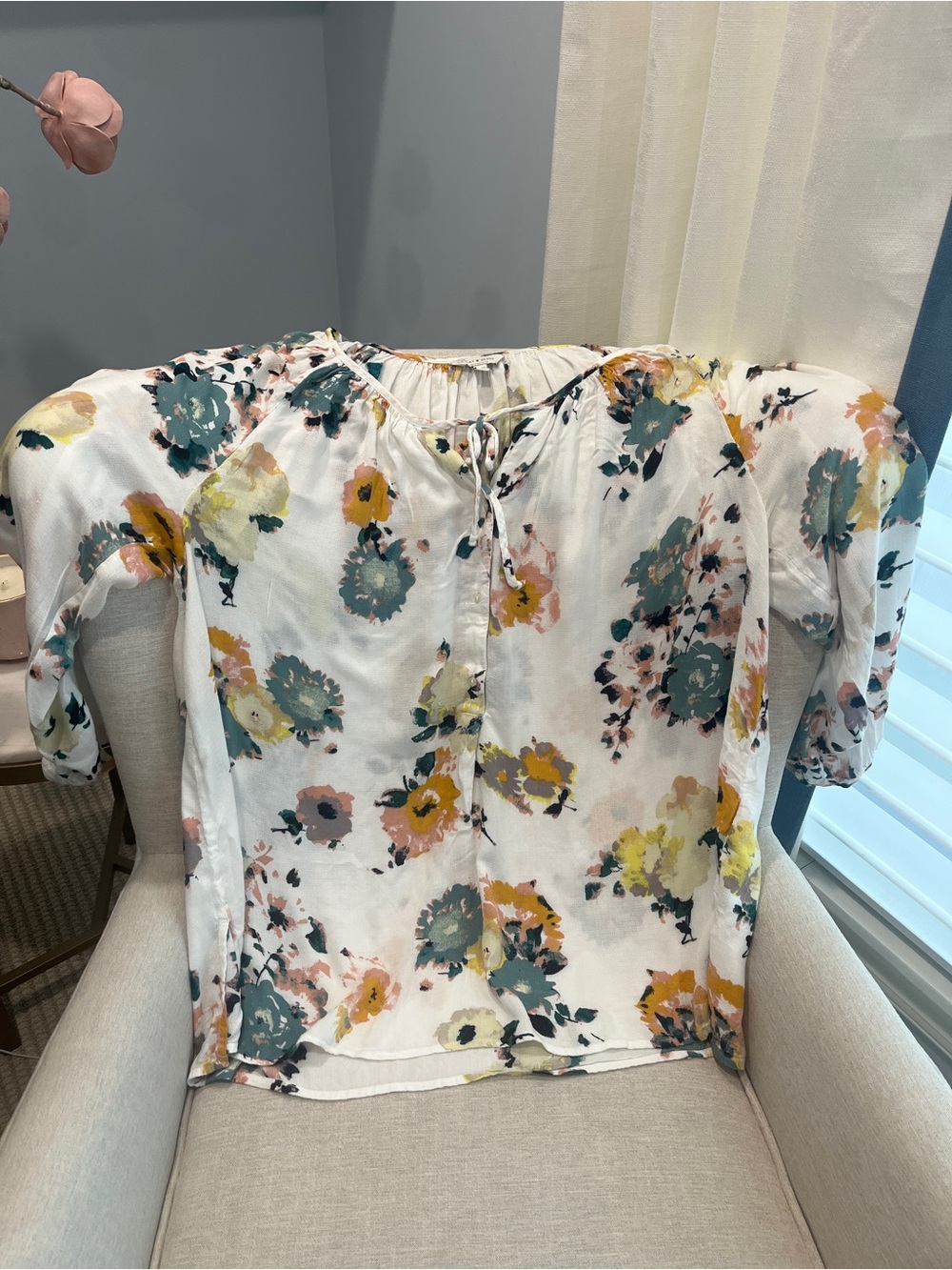 Lucky Brand Floral Peasant Blouse Boho Tie Neck Size 2x